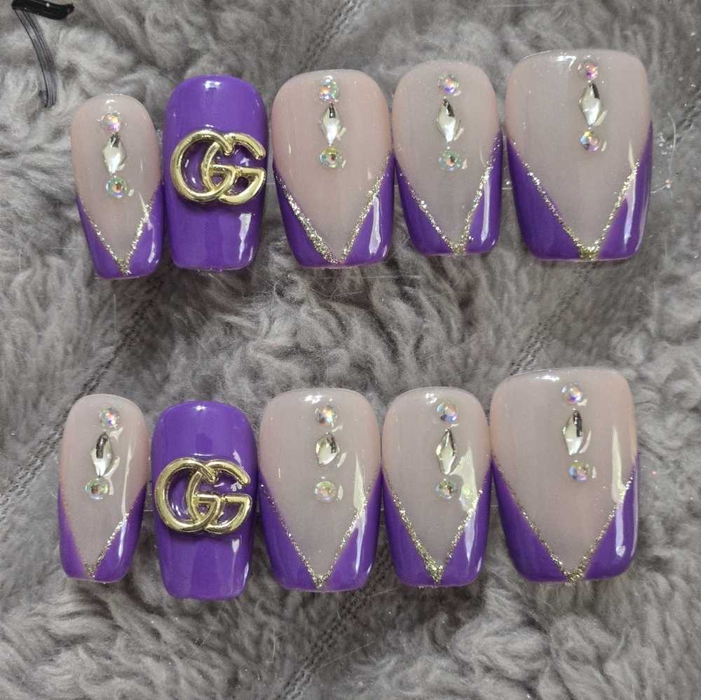 Purple and Nude Accent Press-On Nails - Designer-Inspired